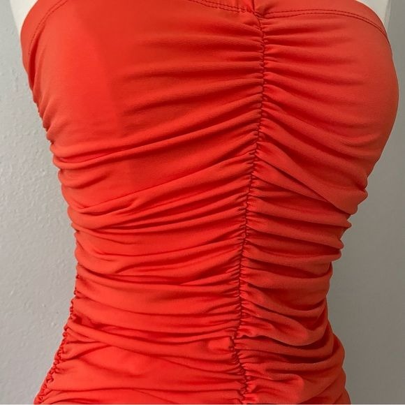 Bright Orange Midi Ruched Dress (S)