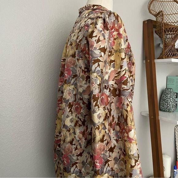 Vintage Satin Floral Long Sleeve Top (M)