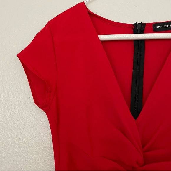 Red Asymmetrical Front Twist Dress (4)