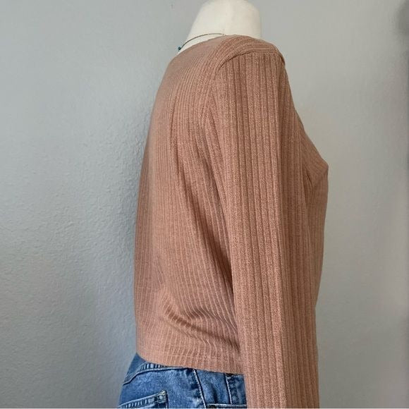 Tan Knit Ribbed Ruched Top (L)