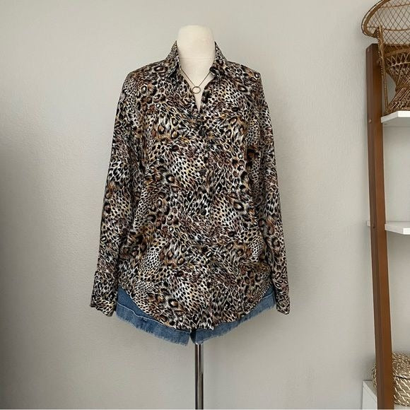 Vintage Animal Print Button Front Top (S-L)