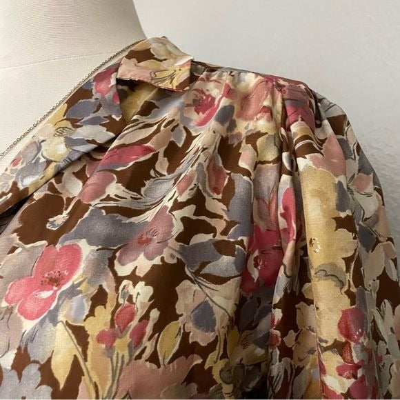 Vintage Satin Floral Long Sleeve Top (M)