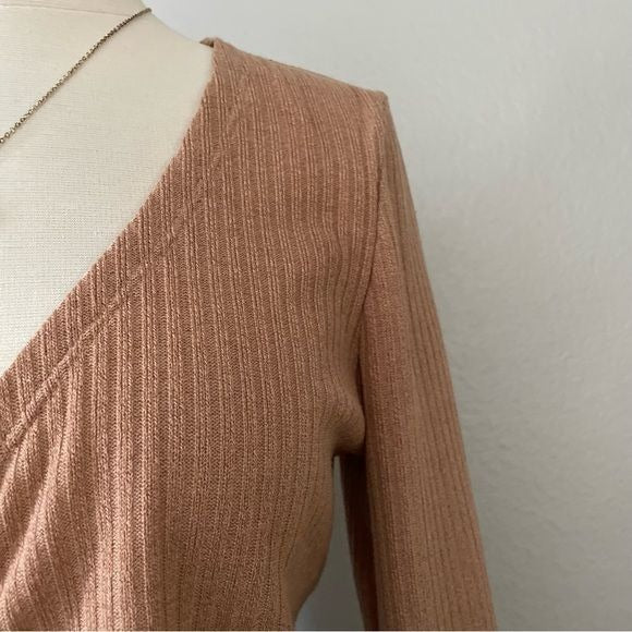 Tan Knit Ribbed Ruched Top (L)