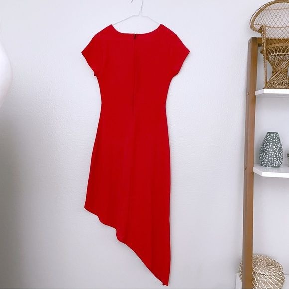 Red Asymmetrical Front Twist Dress (4)