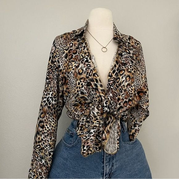 Vintage Animal Print Button Front Top (S-L)