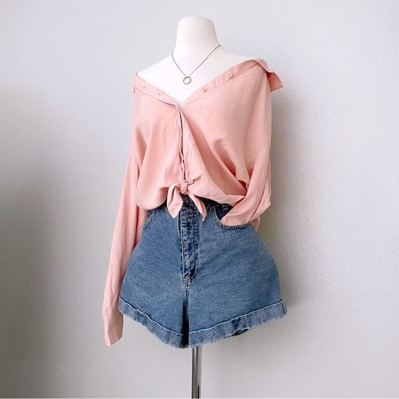 Peach Button and Front Tie Top (M)