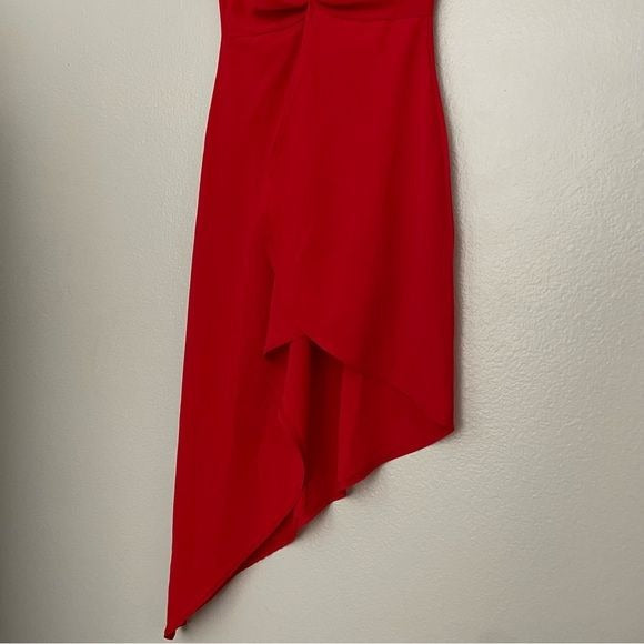 Red Asymmetrical Front Twist Dress (4)