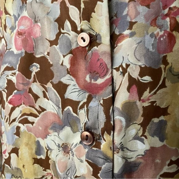 Vintage Satin Floral Long Sleeve Top (M)