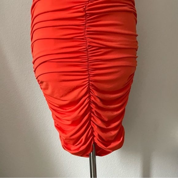 Bright Orange Midi Ruched Dress (S)