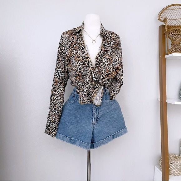Vintage Animal Print Button Front Top (S-L)