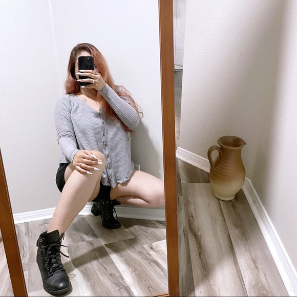 Oversized Waffle Knit Button Front Top (XS)