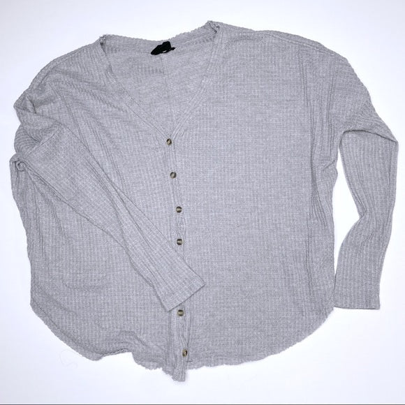 Oversized Waffle Knit Button Front Top (XS)