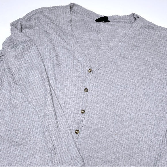 Oversized Waffle Knit Button Front Top (XS)