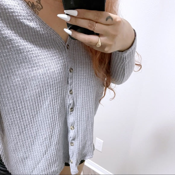 Oversized Waffle Knit Button Front Top (XS)
