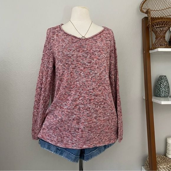 Marled Lightweight Knit Sweater Top (L)