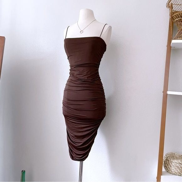 Brown Ruched Bodycon Dress (S)