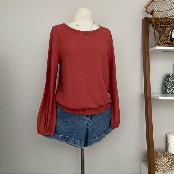 Deep Coral Textured Long Sleeve Top (S)