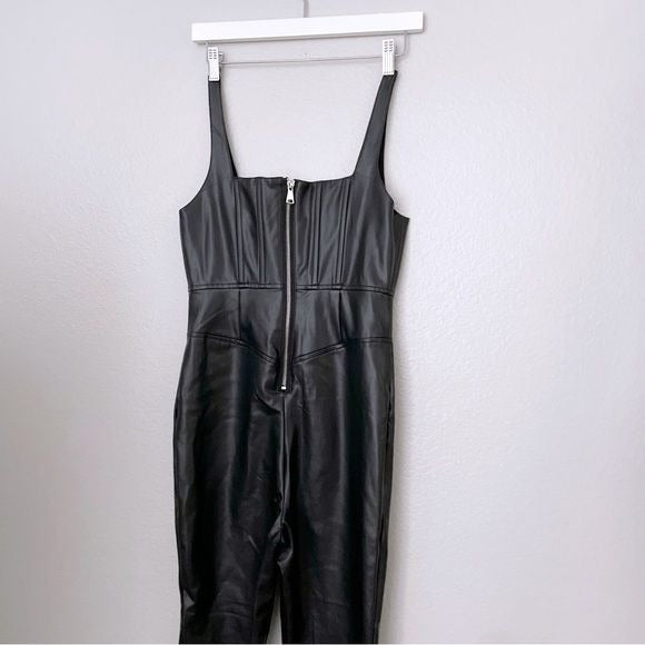 Faux Leather Black Pant Jumpsuit (M)
