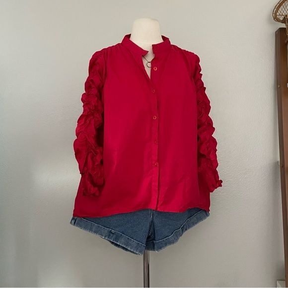 Red Ruched Long Sleeve Top (1XL)