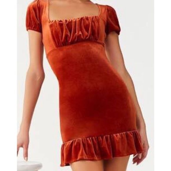Rust Velvet Mini Milkmaid Dress (M)