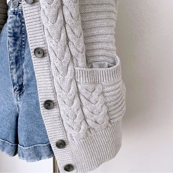 Grey Wool Blend Cable Knit Cardigan (S)