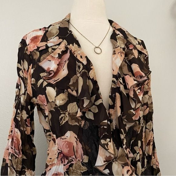 Ruffle Floral Button Front Top (L)