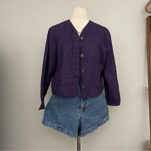 Purple Linen Button Front Vintage Top (S)