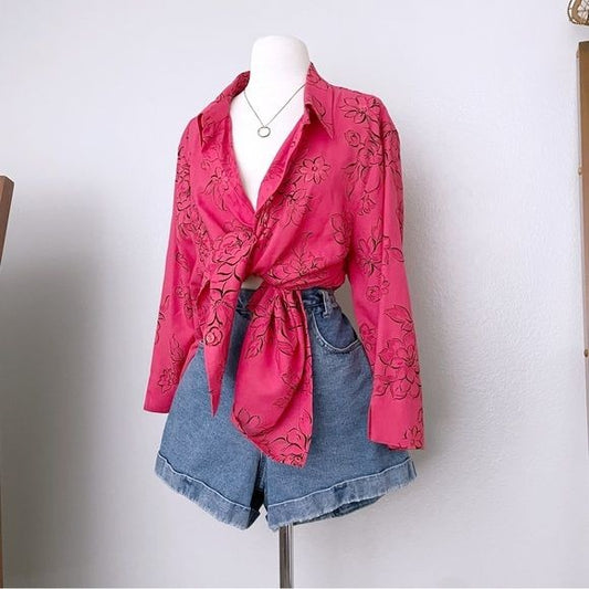 Deep Pink Airy Button Front Top (18W)