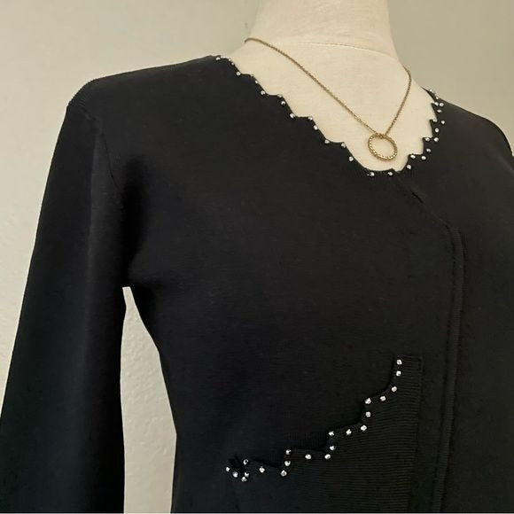 Black Ribbed Beaded Top (S)