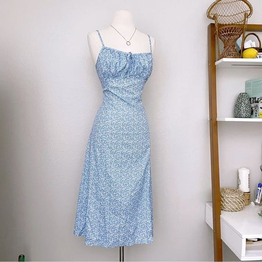 Floral Blue and White Sun Dress (XL)