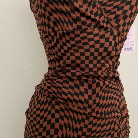 Retro Brown and Black Checkered Mini Dress (M)