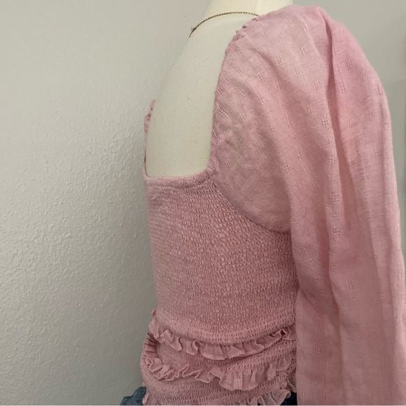 Pink Smocked Long Sleeve Top (M)