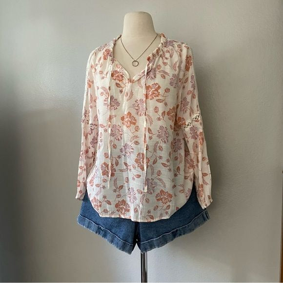 Floral Airy Long Sleeve Boho Top (S)
