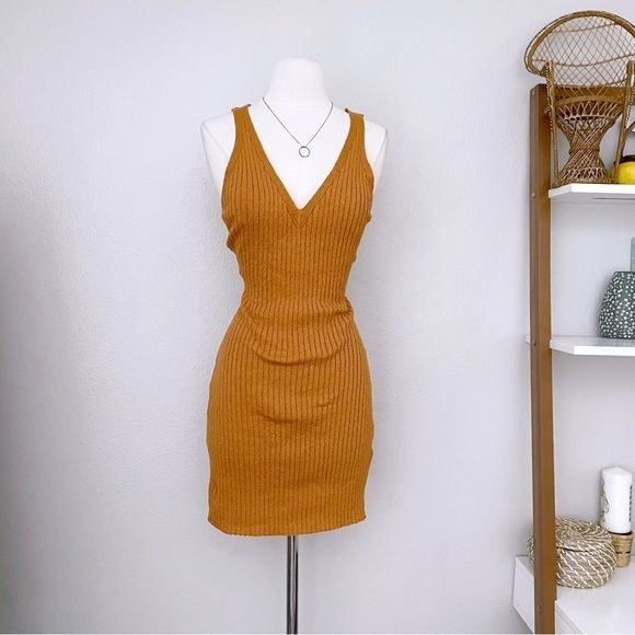 Burnt Orange Knit Bodycon Dress (L)