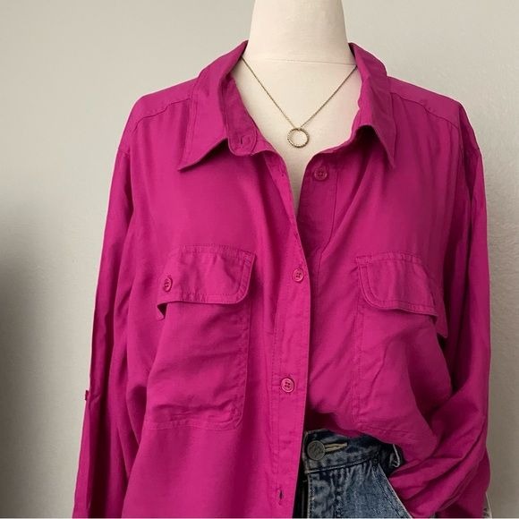 Magenta Long Sleeve Button Front Top (2X)