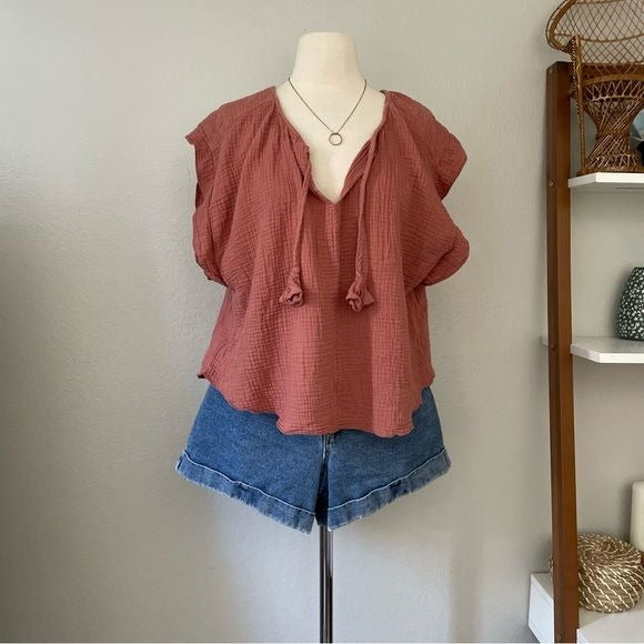 Dusty Coral Textured Boxy Top (XL)