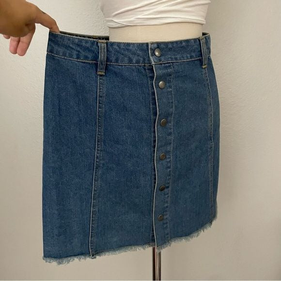 Button Front Blue Denim High Rise Skirt (L)