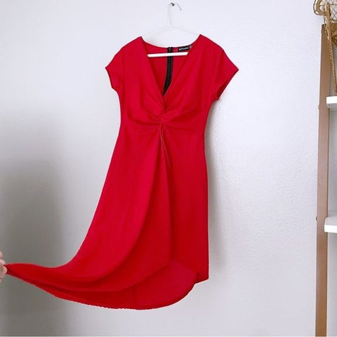 Red Asymmetrical Front Twist Dress (4)