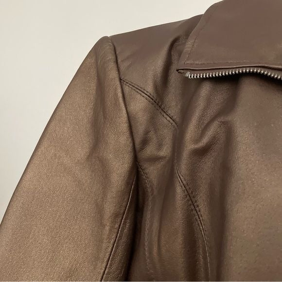 Deep Bronze Leather Zip Up Jacket (L)