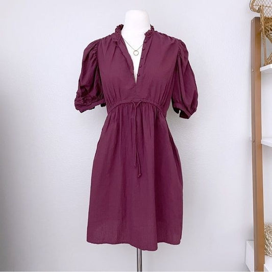 Burgundy Structured Puff Sleeve Mini Dress (XS)