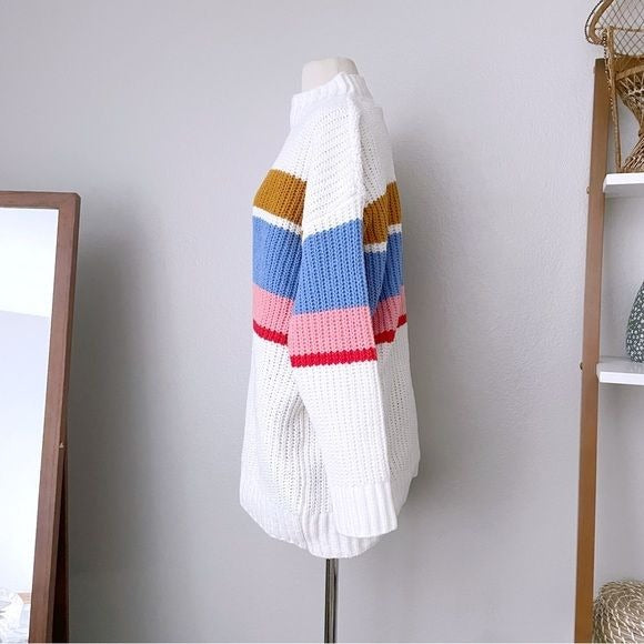 Striped Chunky Knit Long Pullover Sweater (L)