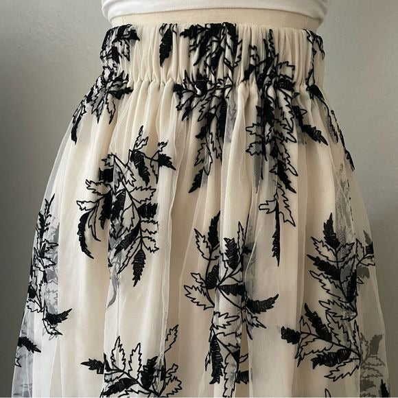 Lace Overlay Floral Midi Skirt (2XL)
