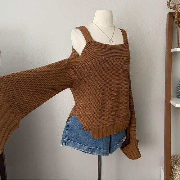 Knit Brown Cold Shoulder Sweater (M)