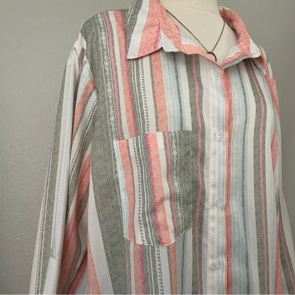 Stripe Button Front Long Sleeve Top (2X)