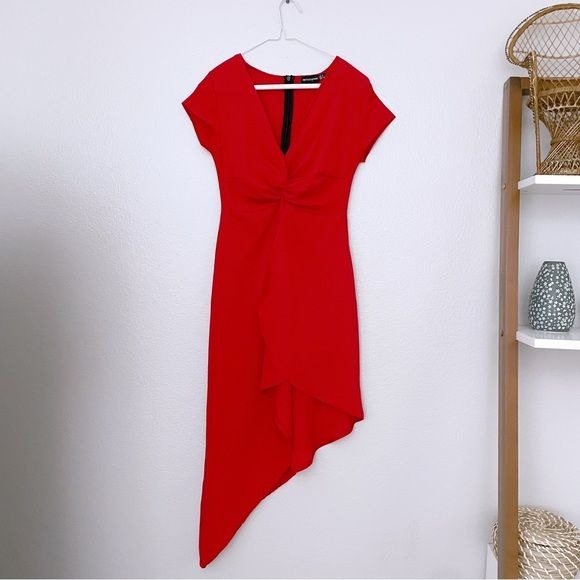 Red Asymmetrical Front Twist Dress (4)