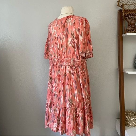 Coral Pink Abstract Swing Dress (1X)