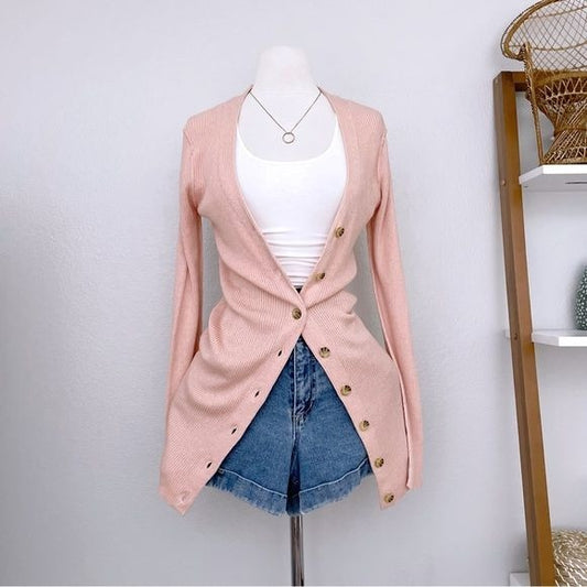 Peach Knit Silk Cashmere Longline Cardigan (XS)