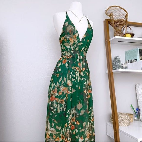 Green Floral Maxi Dress (S)
