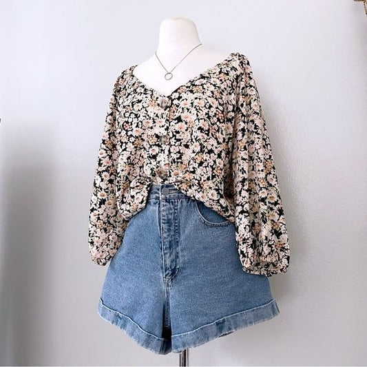 Floral Button Front Boxy Top (3X)