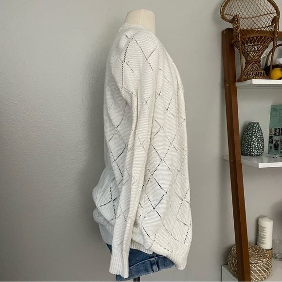 Open Front White Knit Cardigan (S)